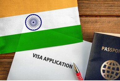 Visa application with Indian flag and passport for marine travel/visa processing